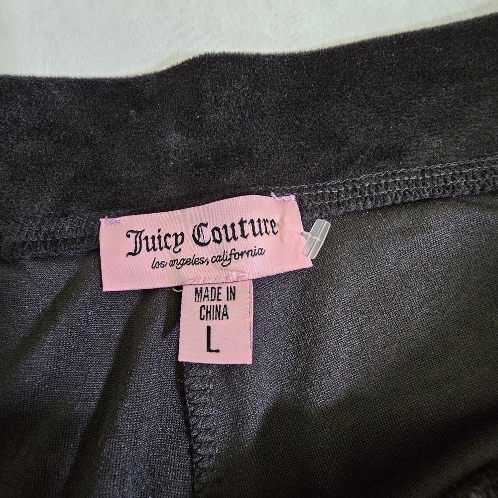 Juicy Couture Velour Logo Sweatpants Women's L Black Stretch Polyester Spandex - Picture 2 of 11